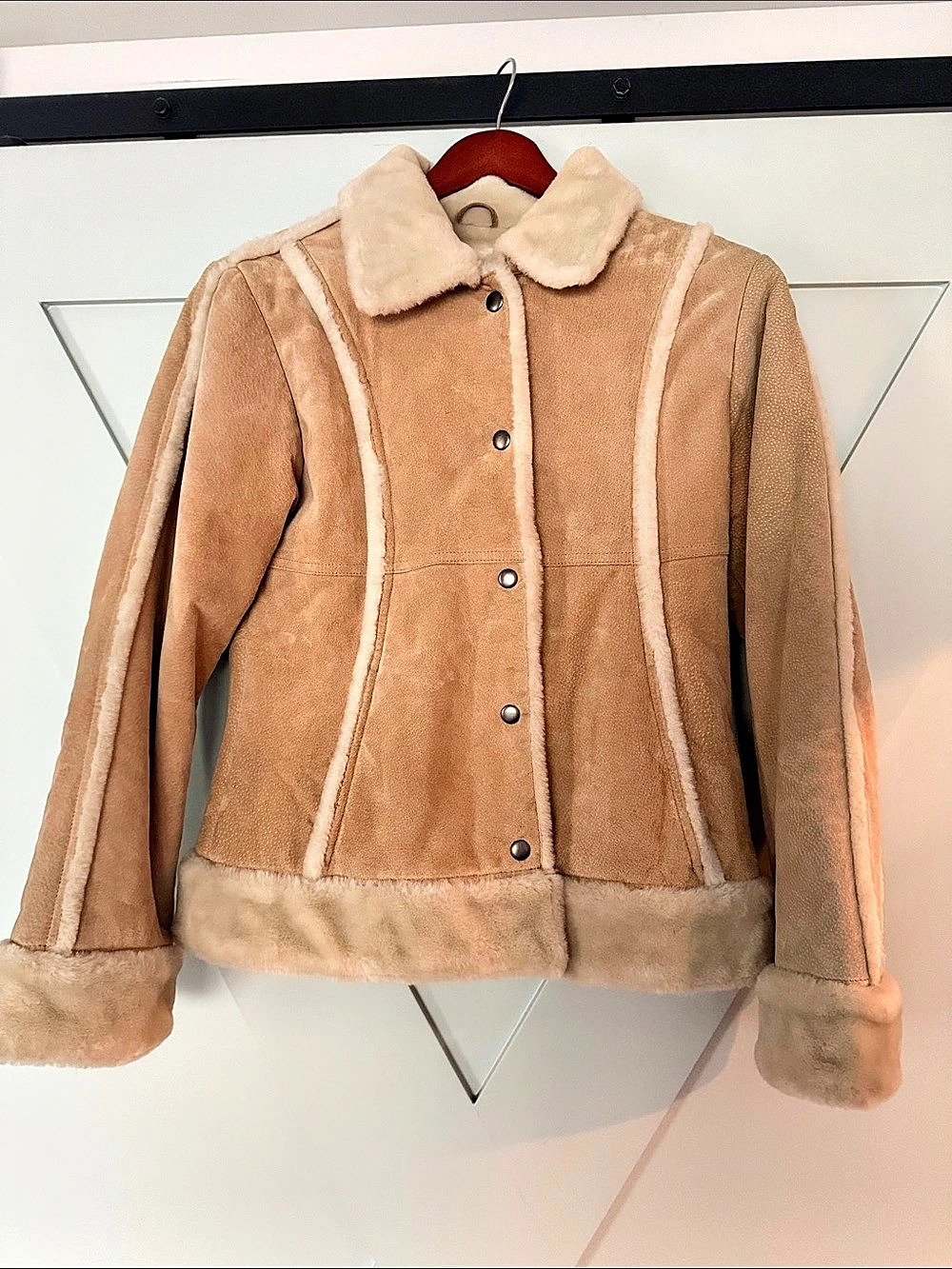 Wilson Leather Shearling-Trim Leather Jacket in Brown & Cream Small